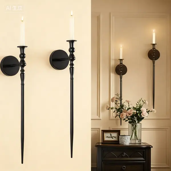 Gothic Metal Wall Sconce Candle Holder Set - Black Scepter Design, Sturdy Antique Retro Lightweight Wall-Mounted Decorative Fixture, for Living Room, Dining Room, Bathroom, Wedding Decor