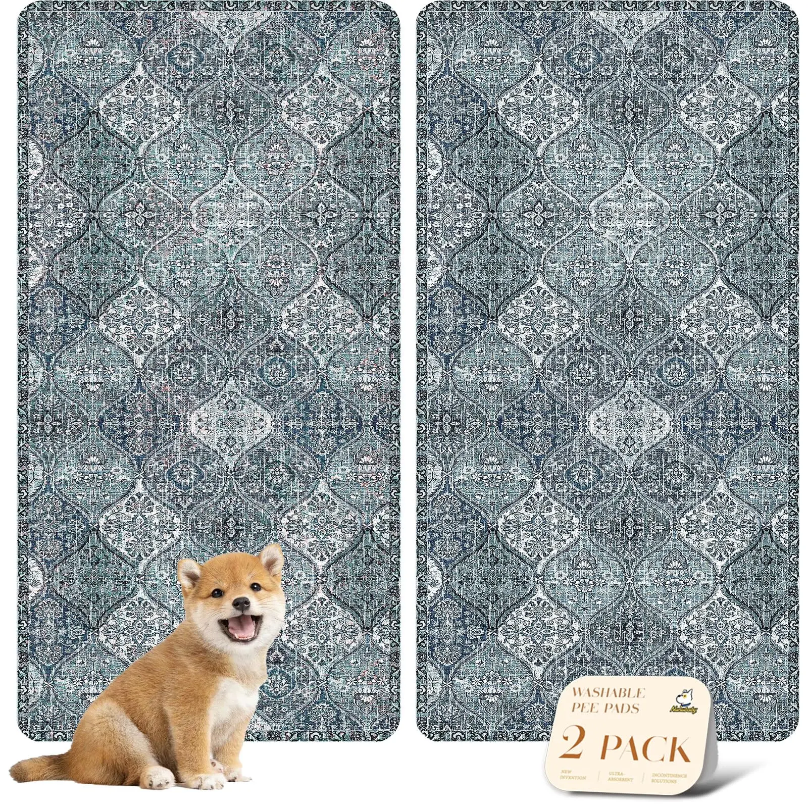 Nunubaby Washable Pee Pads for Dogs,Stylish,Super Absorbent,Non-Slip and Leak-Proof Pee Pads.Reusable Potty Pads for Dogs for Crates,Couch,Floors,Whelping Pads Litter Mat Pet Supplies,Feeding mat,runner rug Puppy Liner Clean Diy