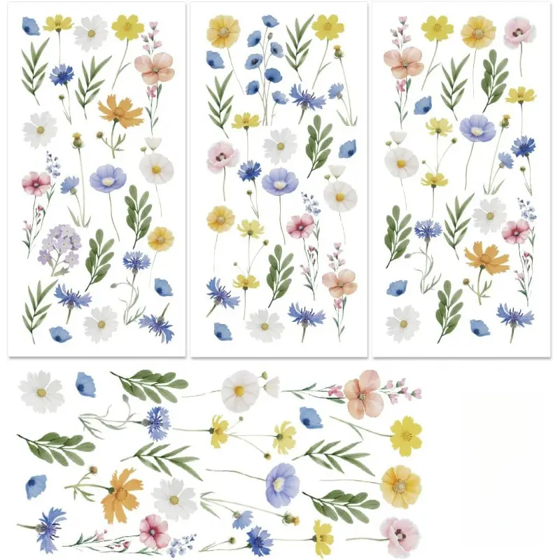 3 Sheet Flower and Plant Patterns Furniture Decals, Cabinet Stickers for Dresser Drawer Kitchen Vanity Farmhouse, Removable Vinyl Stickers, Easy Peel and Stick, Small Pattern