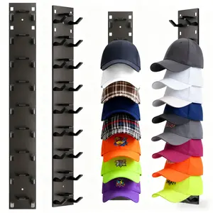 2 Hat Organizer Wall Mounted Baseball Cap Rack Black or White Adhesive Mount Stable Structure Holds 18 Hats for Closet Door & Bedroom Easy Access Installation