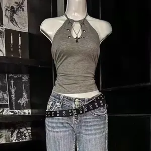 Y2k Woman clothing Sling Halter Goth Punk Slim American Crop Top Vintage Hot Girl Sleeveless Sexy Emo Grunge Womenswear Gothic