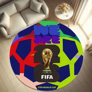 2026 FIFA World Cup Design Round Rug – Big Soft Flannel Non-Slip Neoprene Circle Area Mat Perfect for Living Room, Bedroom, Game Room, Sports Themed Deco