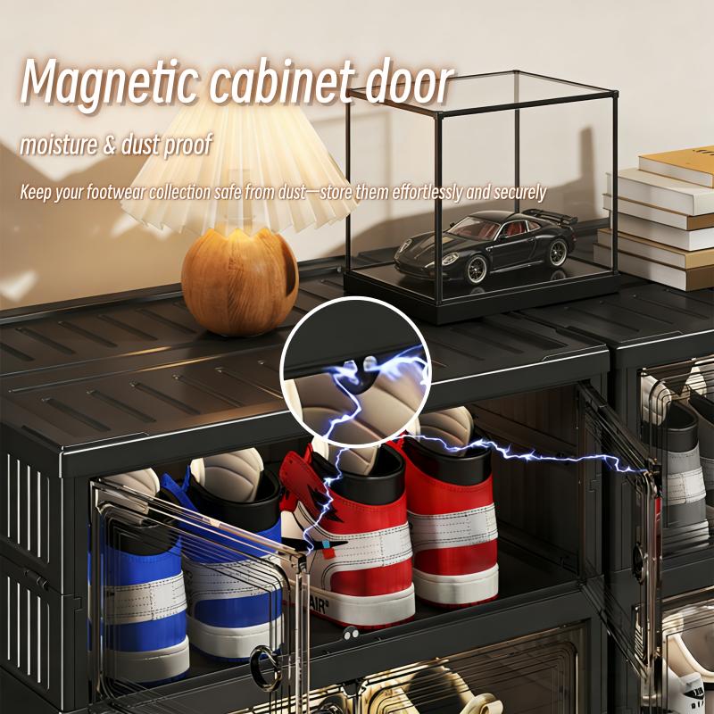 Foldable Shoe Storage Box, Transparent Plastic Shoe Box, Stackable Multi-Tier Shoe Cabinet, Easy DIY Assembly, Ideal for Under-Bed Storage, Wardrobes, Living Rooms, and Dorm Rooms, Sturdy and Durable, Space-Saving Alternative to Shoe Racks