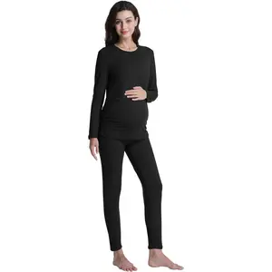Women's Maternity Pajamas Sets 2 Piece Long Sleeve Crew Neck Tops and Legging Pants Pregnancy Loungewear Sleepwear