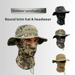 Shade round-brimmed hat headgear set camouflage sun protection Benny hat outdoor mountaineering windproof bucket hat cycling mask