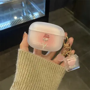 Gradient Rose AirPods Pro Case, Unique Design for AirPods 3/4, Stylish Apple Bluetooth-compatible Earphone Cover for Women