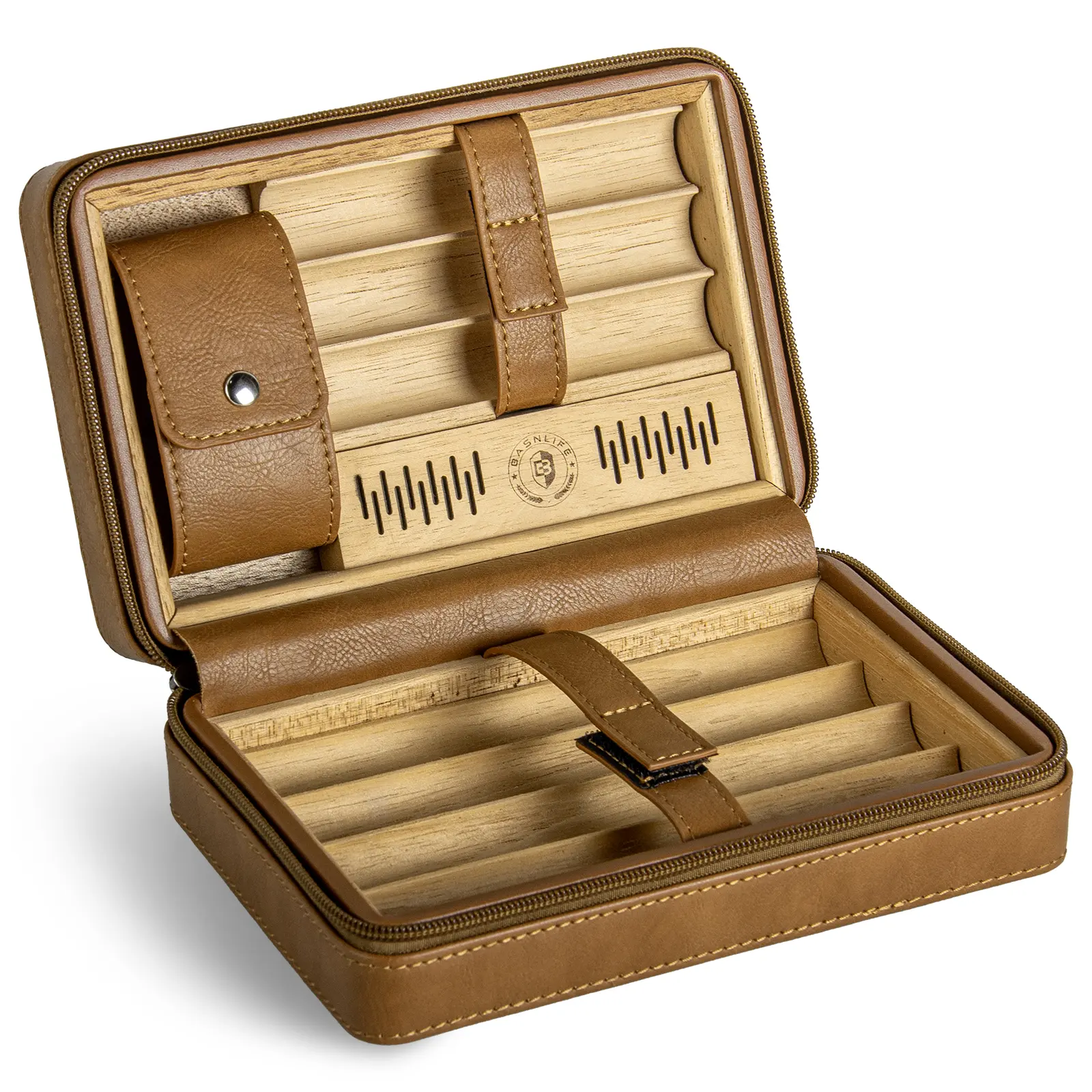 Cedar Wood-Lined Cigar Travel Humidor Accessory Set - Travel Size, with Lighter, Accelerates Aging Process, Ideal for Father’s Day, Christmas Gifting