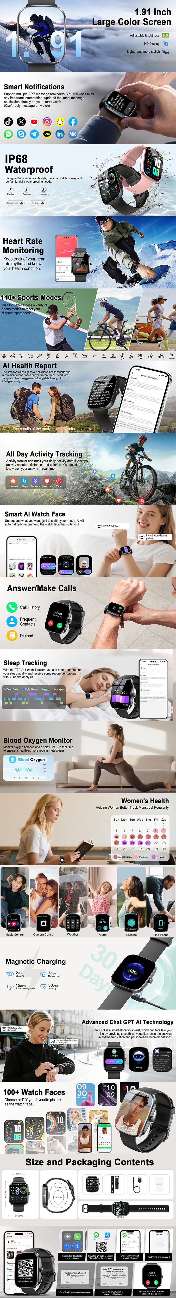 AI Smart Watch with ChatGPT, Bluetooth Calling Smartwatch for Men & Women, 1.91" HD Display, 110+ Sports Modes, Heart Rate & Sleep Tracker, IP68 Waterproof, Fitness Activity Tracker for Android & iOS AI Smart Watch with ChatGPT, Bluetooth Calling Smartwatch for Men & Women, 1.91" HD Display, 110+ Sports Modes, Heart Rate & Sleep Tracker, IP68 Waterproof, Fitness Activity Tracker for Android & iOS