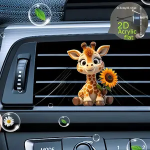 Cute Sunflower & Giraffe Car Vent Clip, Acrylic Dual Scented Air Freshener, Cartoon Dashboard Decor, Unique Design, No Battery Included, Car Interior Accessories