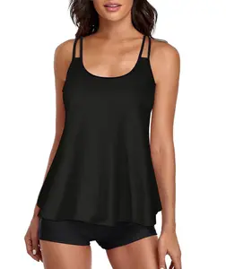 Urchics 2026 Women Two Piece Tankini Swimsuit Tummy Control Plus Size Long Torso Top and High Waisted Boyshorts Bathing Suits