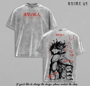 Eren Yeager Attack on Titan Shirt Vintage Washed | Titan Transformation Anime Graphic Tee | Oversized Streetwear Shirt for Anime Fans