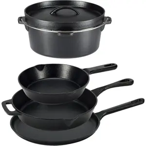 Assorted Pre-Seasoned OVEN SAFE, Cast Iron Cookware Set, 5 Piece, Black