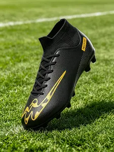 Youth High-Top Football Shoes, All-Season Rubber Sole, Professional Grass Training, Sporty PU Leather, Ideal for Sports and Training