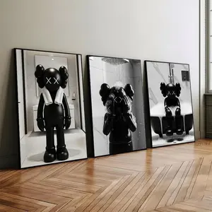 Set of 3 Black Kaws in Shower & Bathroom, Hypebeast Prints, Washroom Wall Art , Product without frame