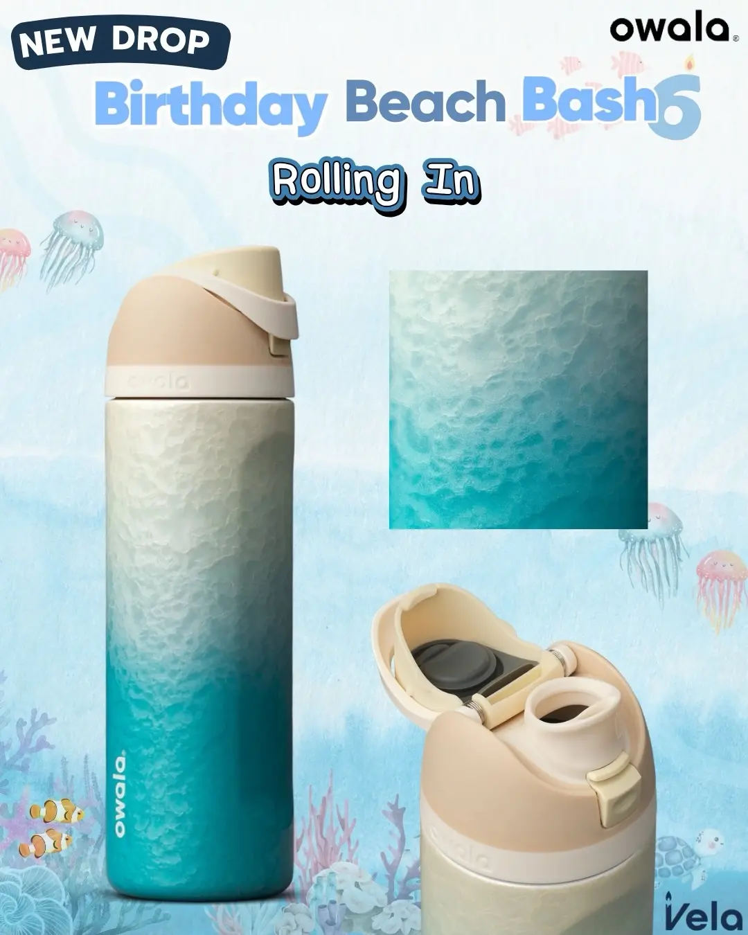 Owala FreeSip 24oz Rolling In Water Bottle – Birthday Bash 2026 Special Edition Insulated Stainless Steel Bottle