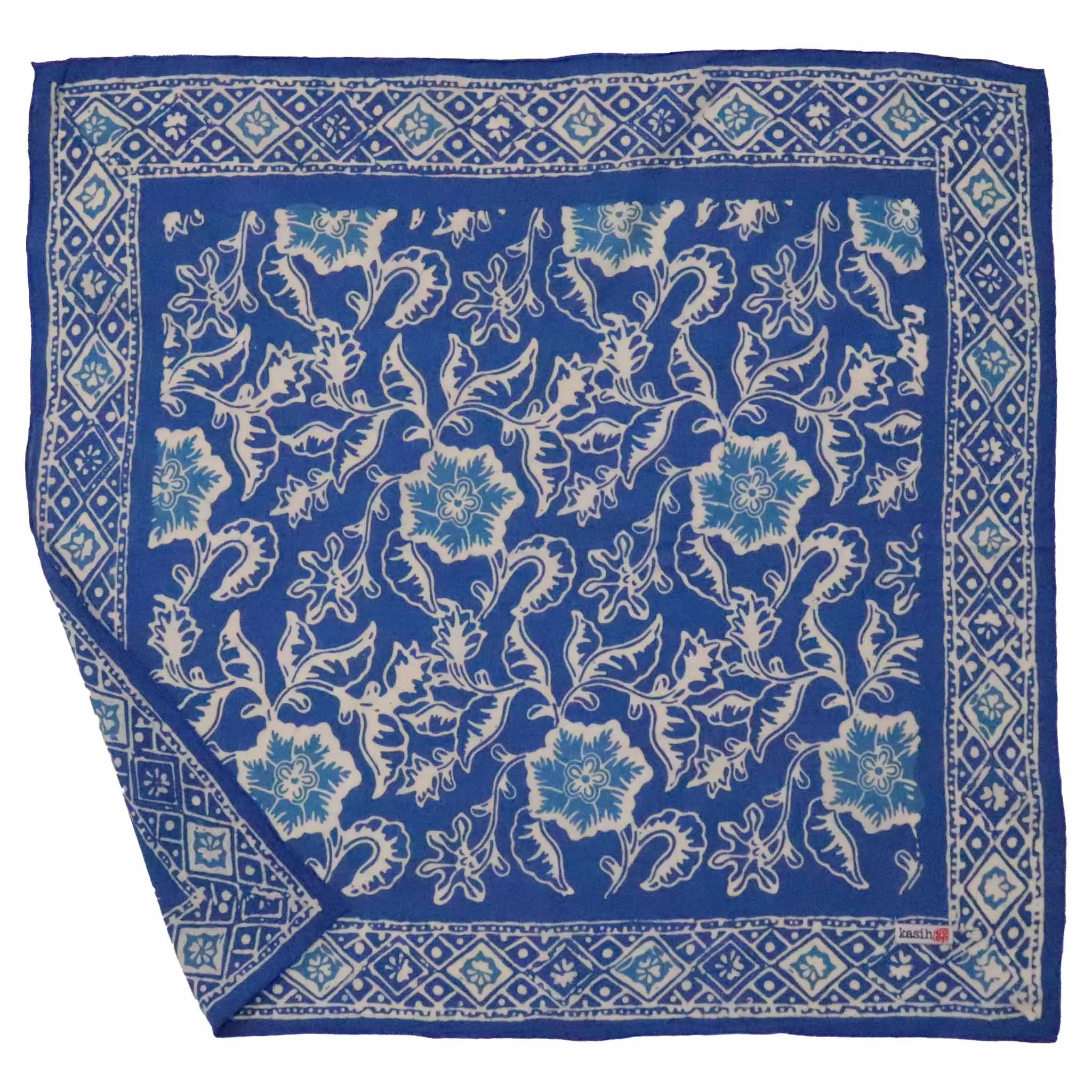 Hand Dyed Batik Bandana, Blue Tendril, 100% Cotton
