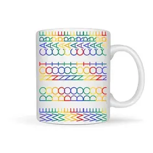 Druski Mug with Colorful Geometric Design - White Ceramic Cup Featuring Rainbow Circles and Zigzags - We Do Not Care