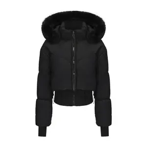 Large Fur Collar Hooded Short Cotton Jacket for Women, Autumn and Winter New Thickened Warm Cotton Coat with Waist-Cinching Design