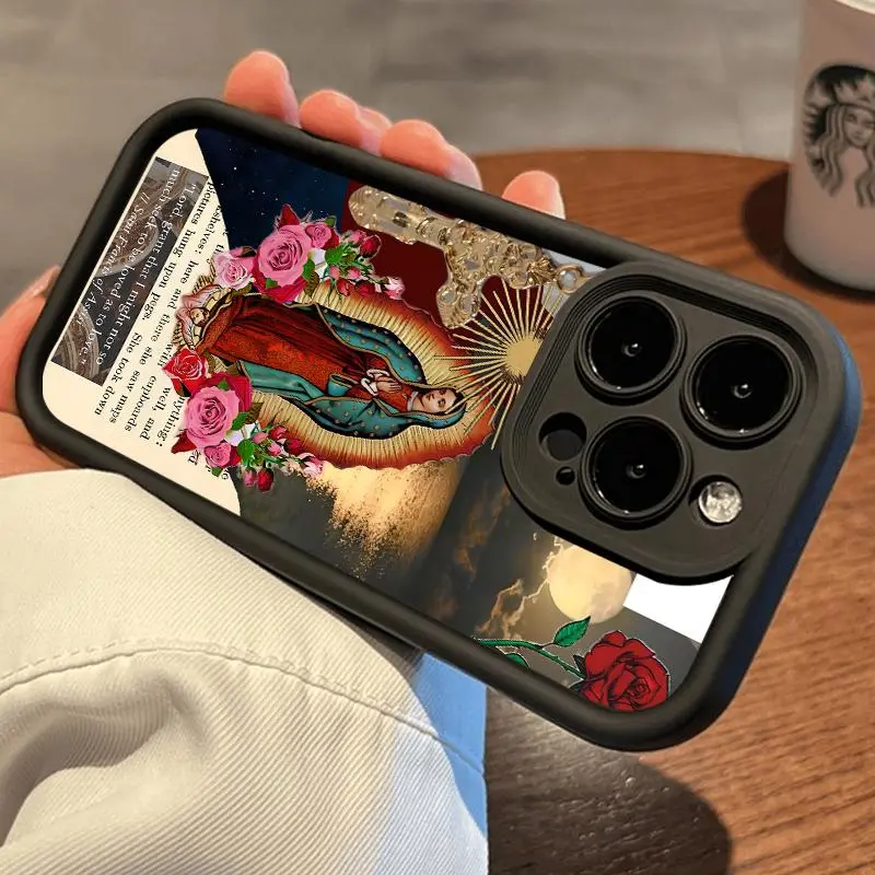 Patterned Virgin Mary Verses Silicone Cellphone Case, Multi-Model Slim Cover for iPhone 17,16,15,14 Pro Max,13,12,11,Air,XR,XS,Plus - Shockproof, Anti-Drop, Full Camera Cutout Protection, Durable, Flexible TPU Mobile Accessory