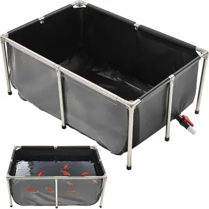 VEVOR Canvas Fish Pond, 126.8 Gal Above Ground Fish Pond, Foldable PVC Koi Tank, Rectangular Goldfish Tank with Stable Frame and Drain Valve, for Aquaculture, Koi Breeding, and Irrigation (Black)VEVOR Super Brand Day