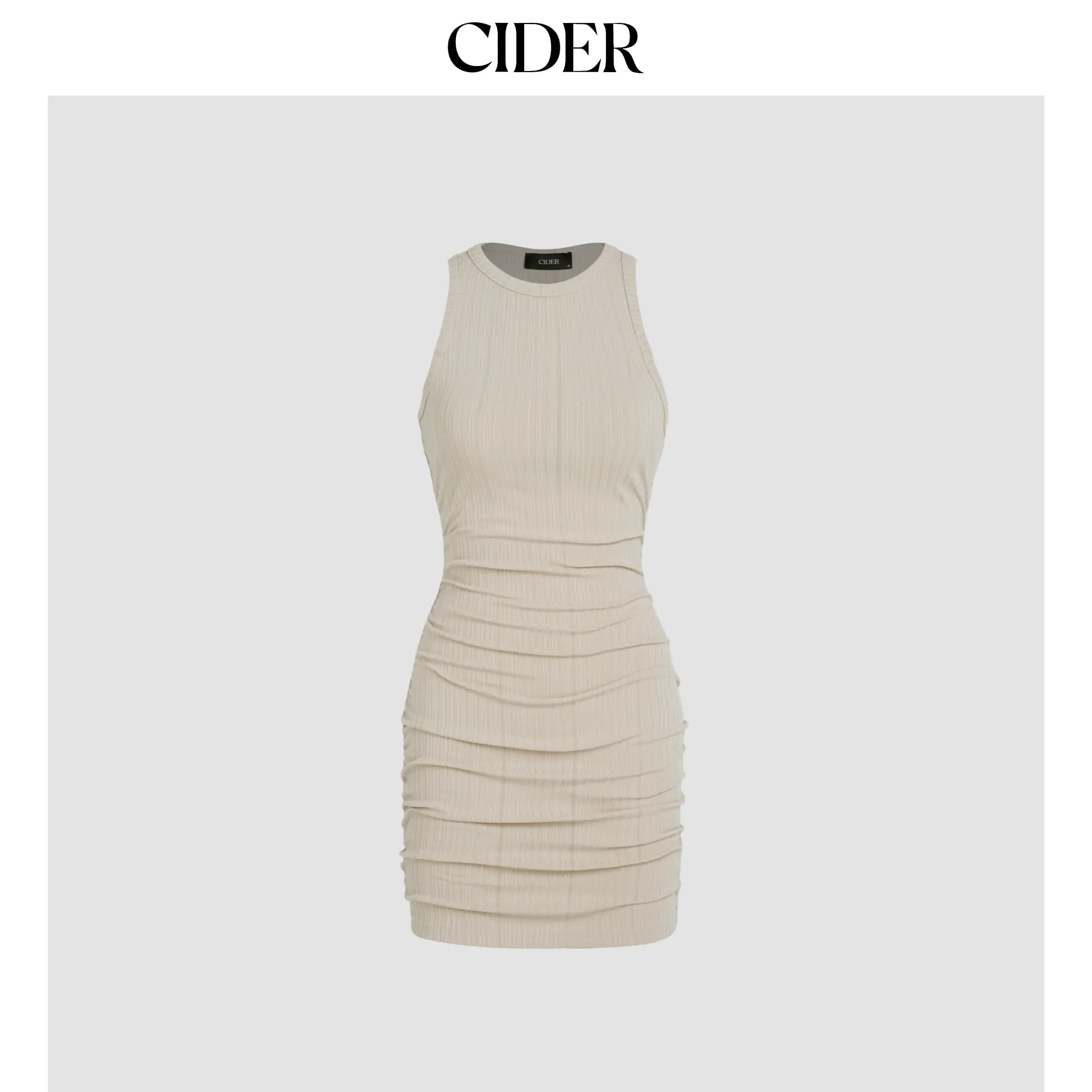 Cider Women's Sexy Sleeveless Bodycon Mini Dress, Ruched Front Scoop Neck Stretchy Knit Club Party Dress, Lady, Knit Blend, Clothes, Crew Neck, Going Out