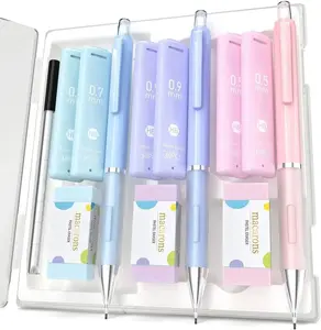 Mechanical Pencils, with 0.5mm & 0.7mm & 0.9mm Lead Refills & Pastel Eraser Set, 13-Count Pack with Case, Cute Aesthetic School Supplies for Writing, Drawing and Sketching