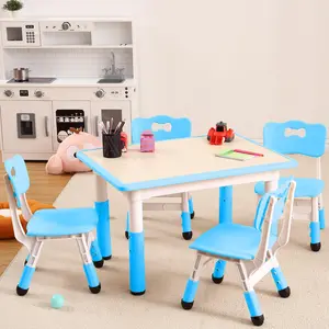 Garvee Adjustable Height Table and 4 Chair Set for Toddlers with Non-Slip Legs and Graffiti Desktop Organizer, Easy to Clean, Ideal for Preschool, Home, and Art Activities