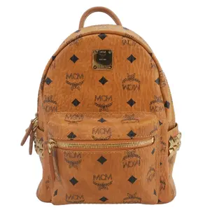 Pre-owned MCM Visetos Coated Canvas and Leather Backpacks Stark Side Stud Visetos Canvas Backpack Bag Cognac