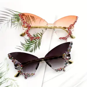 1/2 Pair Novelty Rhinestone-Adorned Butterfly Fashion Glasses for Women Bold Frameless Design Fashion-Forward Statement Piece Perfect Girlfriend Gift