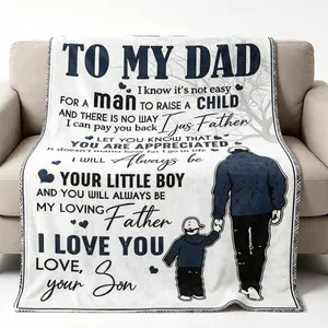 To My Dad From Son Custom Fleece Blanket Heartfelt Father's Day Birthday Gift for Dad Cozy Flannel Throw for Couch