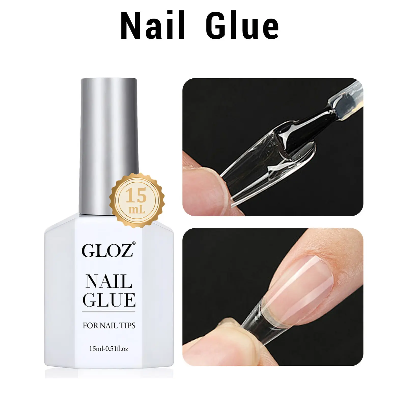 GLOZ 15ml Gel Nail Glue for False Nails & Acrylic Tips, Nail Glue Extension, Nail Art DIY, Nail Art Tools, Super Strong Adhesive, Long Lasting Bond, UV LED Lamp Needed
