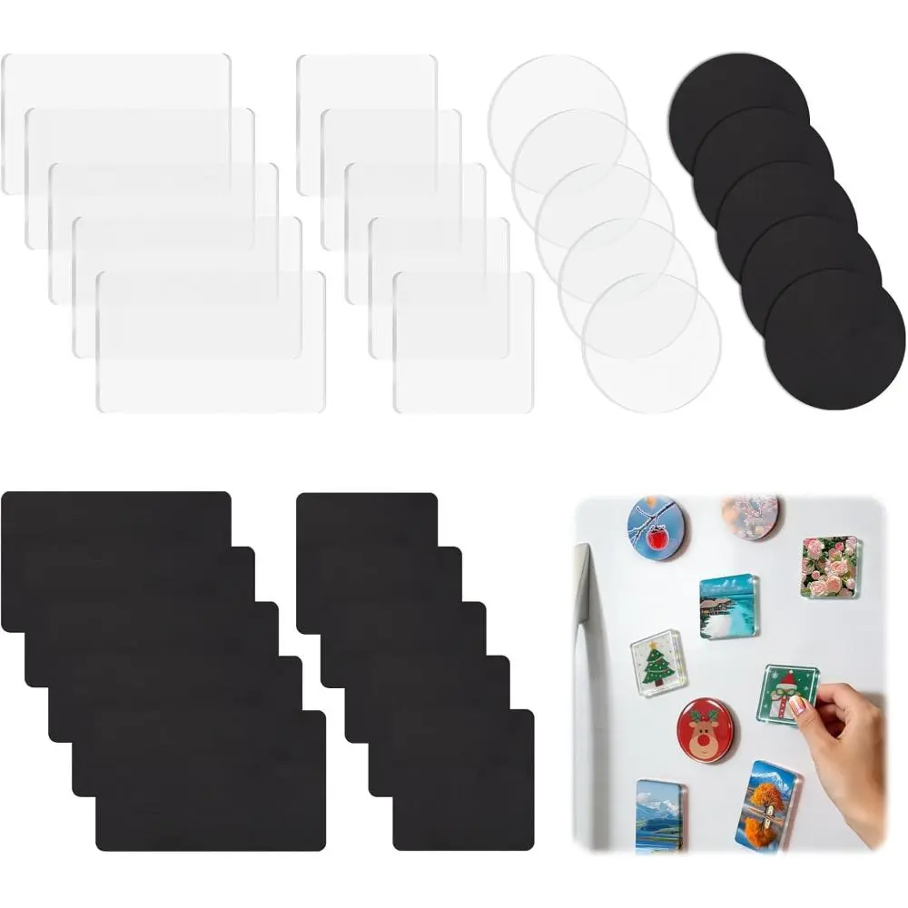 Clear Acrylic DIY Fridge Magnets Set, Magnetic Photo Frames with Self Adhesive Backing, Crystal Clear Craft Magnets for Kitchen, Classroom, Office and Party Decoration