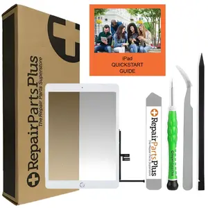 RepairPartsPlus Premium DIY Kit for iPad 7th | 8th Generation Screen Replacement (10.2" 7|8 A2197 A2198 A2200 A2270 A2428 A2429 A2430) Glass Touch Digitizer + Button, Adhesive, Guide/Videos-White