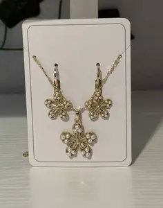 Flower with Pearls Earrings & Necklace Set - Elegant Gold-Tone Jewelry for Women