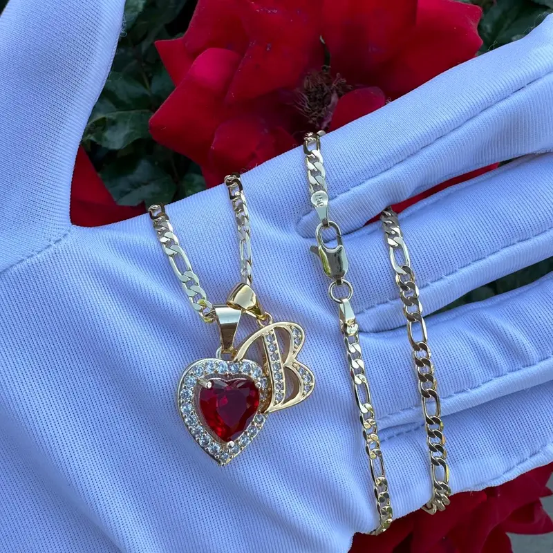 Red Heart Necklace with Initial Letter Pendants for Female or Male 20 Inch Tarnish-Free Waterproof Jewelry Gift Idea