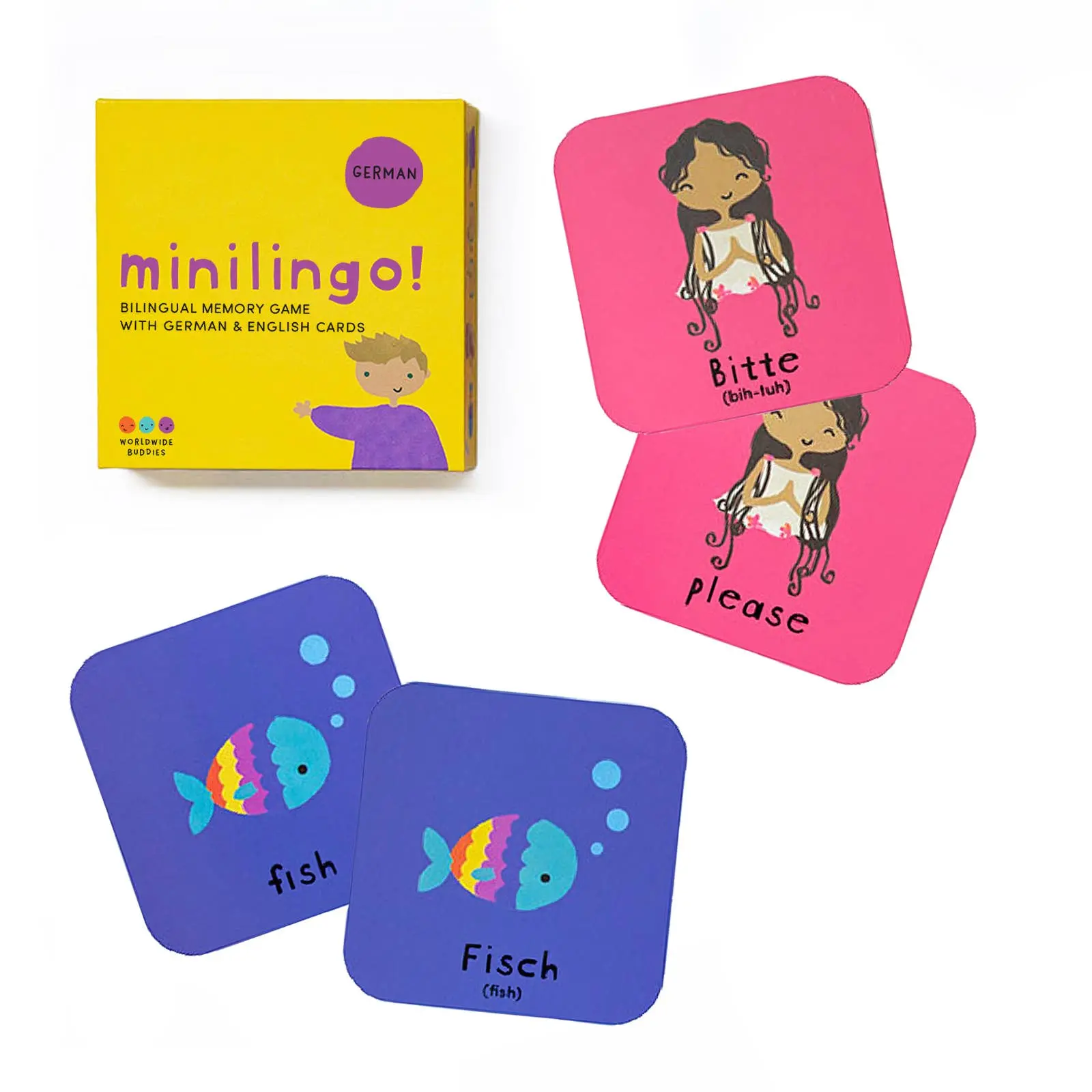 Minilingo German English Bilingual Flashcards for Kids 42 Cards with Simple Images & Phonetics for Language Learning & Memory Games