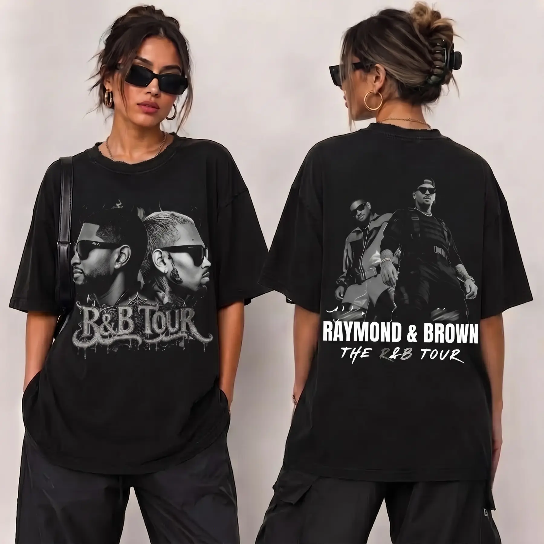 [FREE SHIP] Comfort Colors Raymond & Brown The R&B Tour Photo Letter Premium Cotton T-Shirt, Black White R&B Concert Fan Tee, Hip-Hop Soul Music Shirt, Tour Dates Graphic Merch