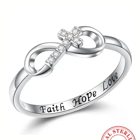925 Sterling Silver Fashion Rhinestone Decorated Cross Design Ring, Simple Design Ring for Women, for Clothing Decor, Trendy Jewelry for Gift