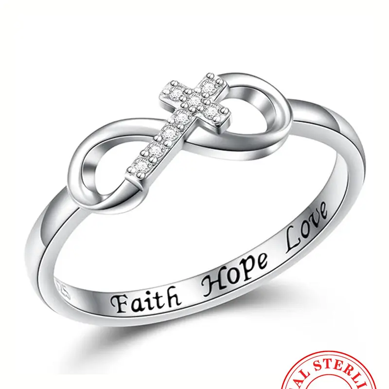925 Sterling Silver Fashion Rhinestone Decorated Cross Design Ring, Simple Design Ring for Women, for Clothing Decor, Trendy Jewelry for Gift