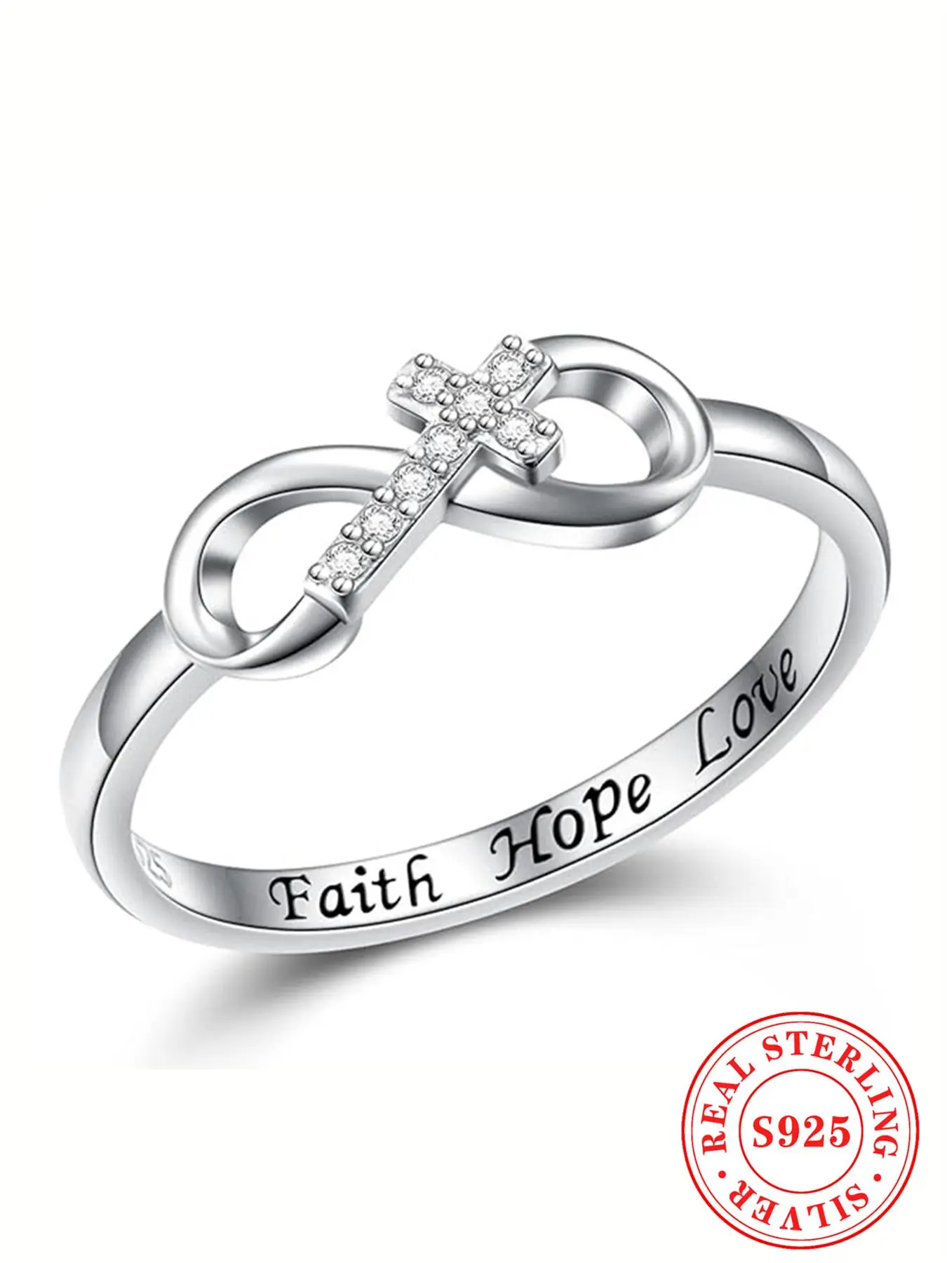 925 Sterling Silver Fashion Rhinestone Decorated Cross Design Ring, Simple Design Ring for Women, for Clothing Decor, Trendy Jewelry for Gift