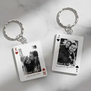 Personalized Photo Playing Card Keychain, Custom Couple Keychain, King Queen Card Photo Keychain Gift for Couples