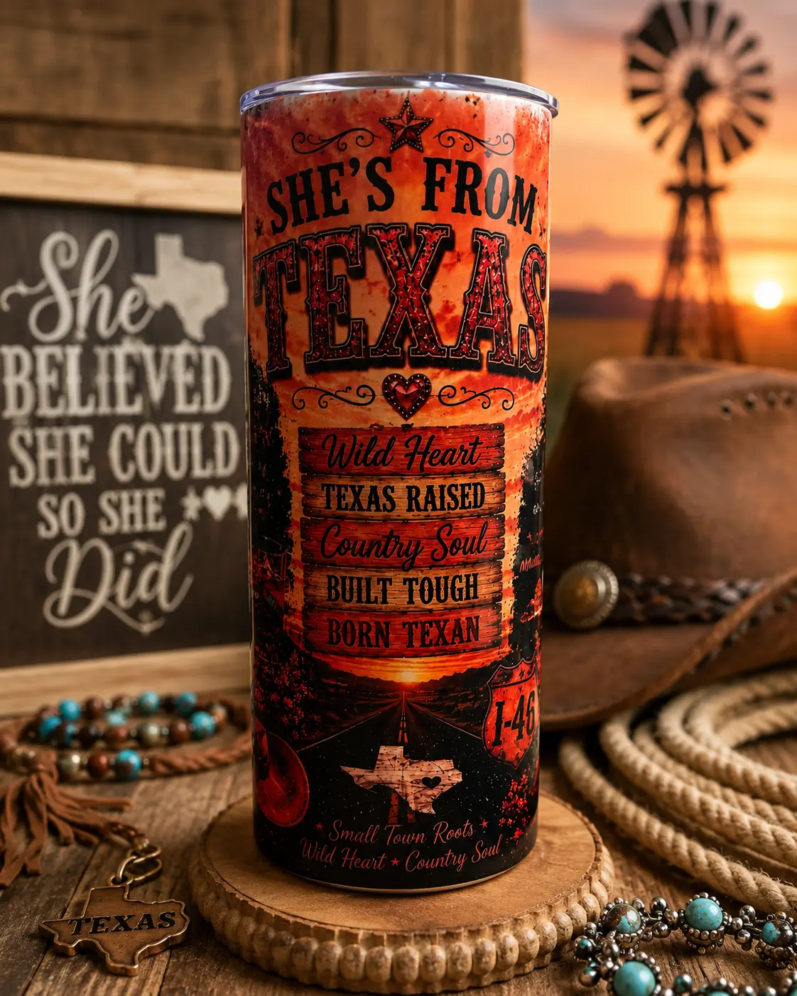 She’s From Texas 20 oz Stainless Steel Tumbler | Western Country Insulated Cup | Texas Gift