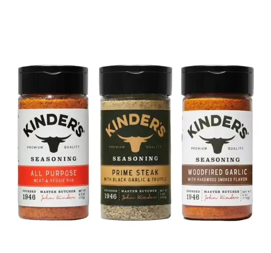 Kinder's 3-Pack Grill Seasoning Variety Set - All Purpose, Woodfired Garlic with Hardwood Smoked Flavors, Prime Steak with Black Garlic and Truffle Rub