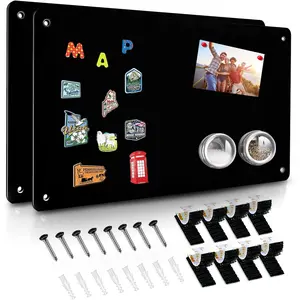 2Pack Black Magnetic Board, 17.5" x 11.4" Magnetic Bulletin Board for Displaying Magnetic Notes, Poetry, Photos, Fits Wall, Refrigerator, Cabinet, Includes 8 Pcs Dual Lock Tape and Screws