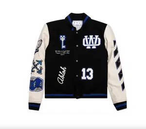 Off-White Rhinestones Varsity Jacket Short Sleeve 1 Pack Black & White Design