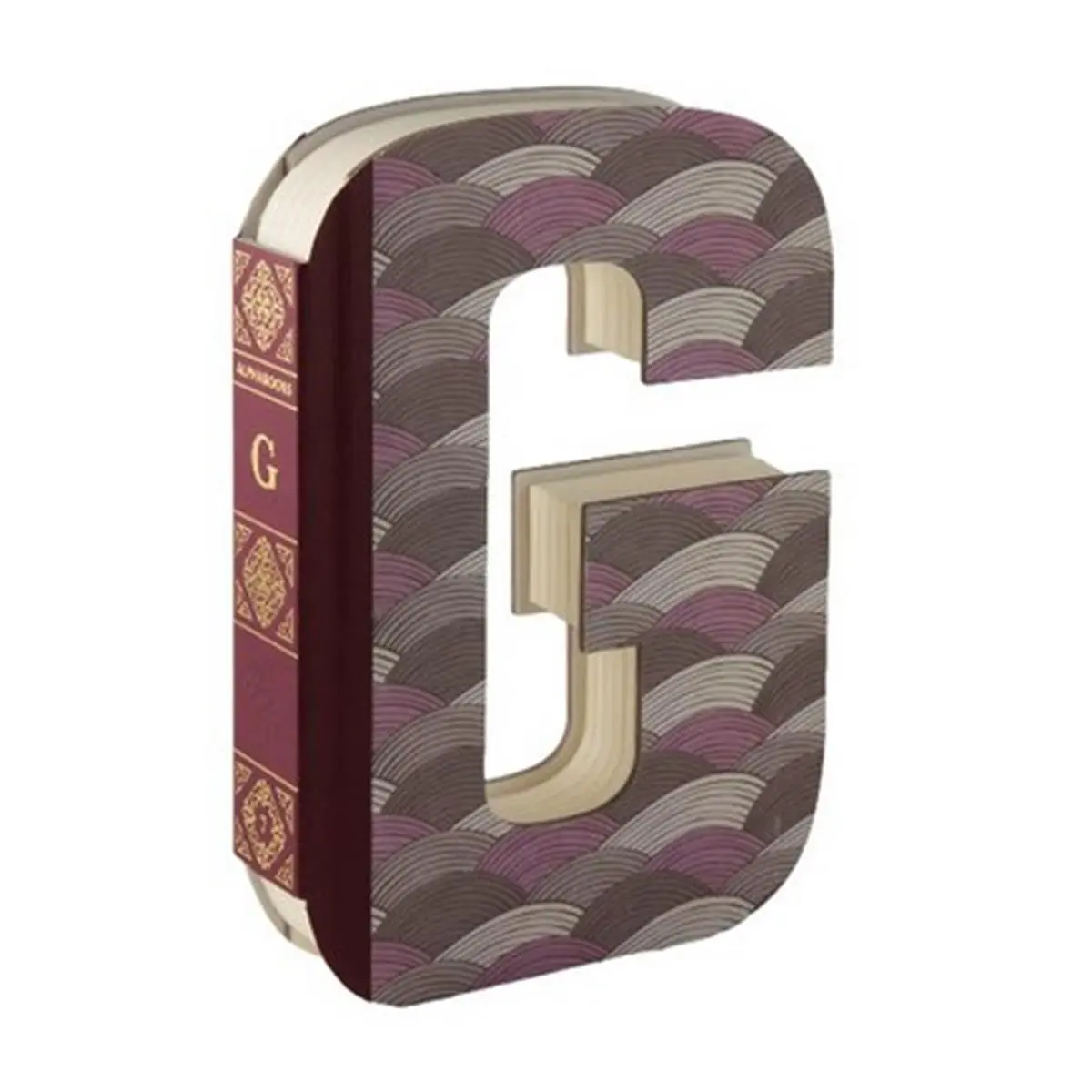 212 MAIN Single Letter G-Shaped Writing Notebook, Office Stationery Supplies with Gold Foil Decoration, Patterned Cover, Blank Cream Paper Pages, Buckram Spine, Blank Pages