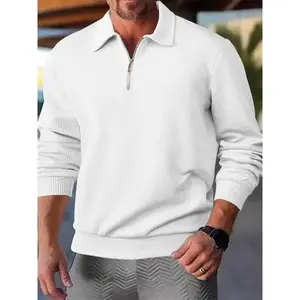 Men's Casual High-Quality Jacquard Long Sleeve Sweatshirt, Quarter Zip Design, Simple Solid Color, Comfortable Daily Wear, Multiple SizesyNId