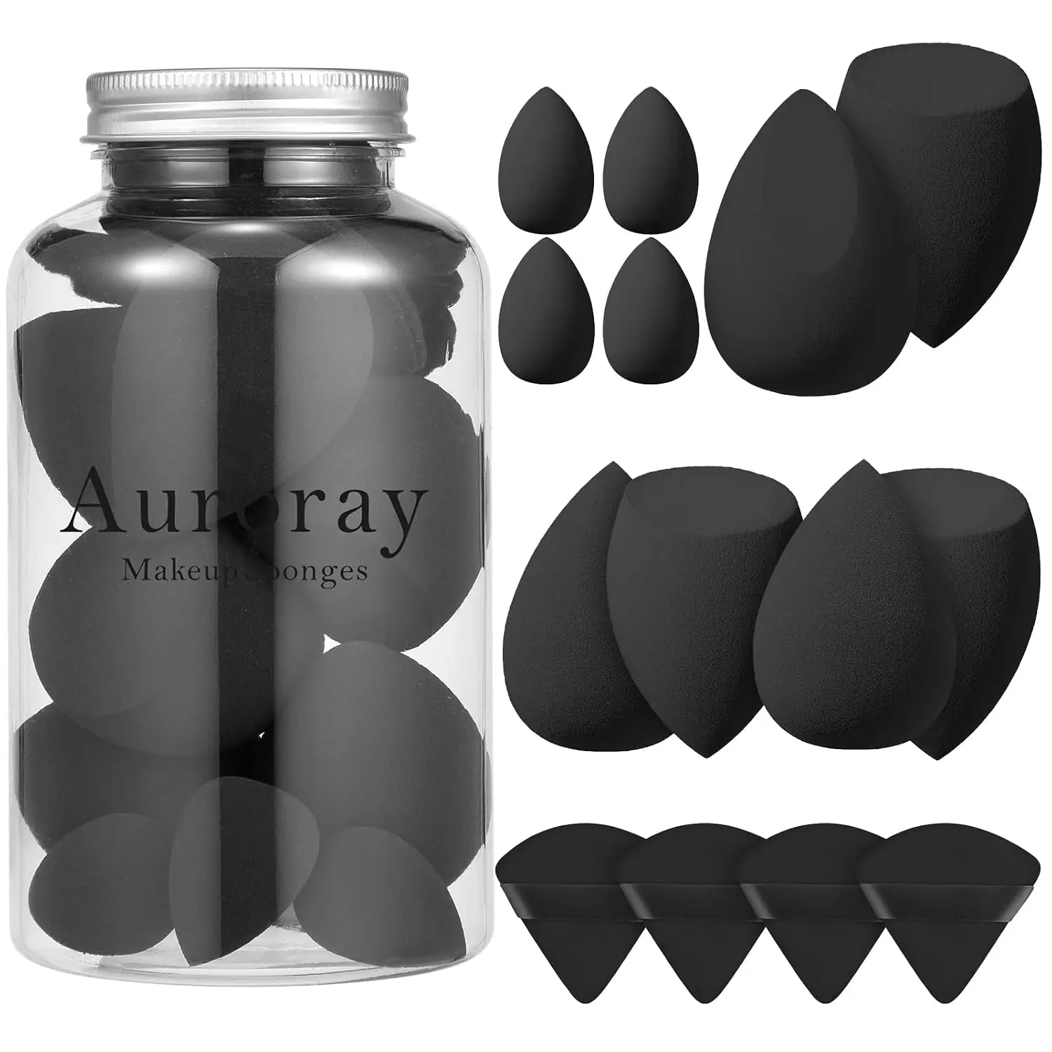 14-Piece Makeup Sponge Set - Black Beauty Blenders with 4 Powder Puffs & 4 Mini Sponges for Liquid Foundation, Powder, Concealer