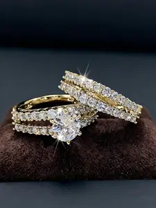 2pcs/set Bridal Wedding Rings 6 Prong Setting Synthetic Zirconia Rings for Women Engagement Proposal Jewelry Gift (no box) Cubic Zirconia Rings