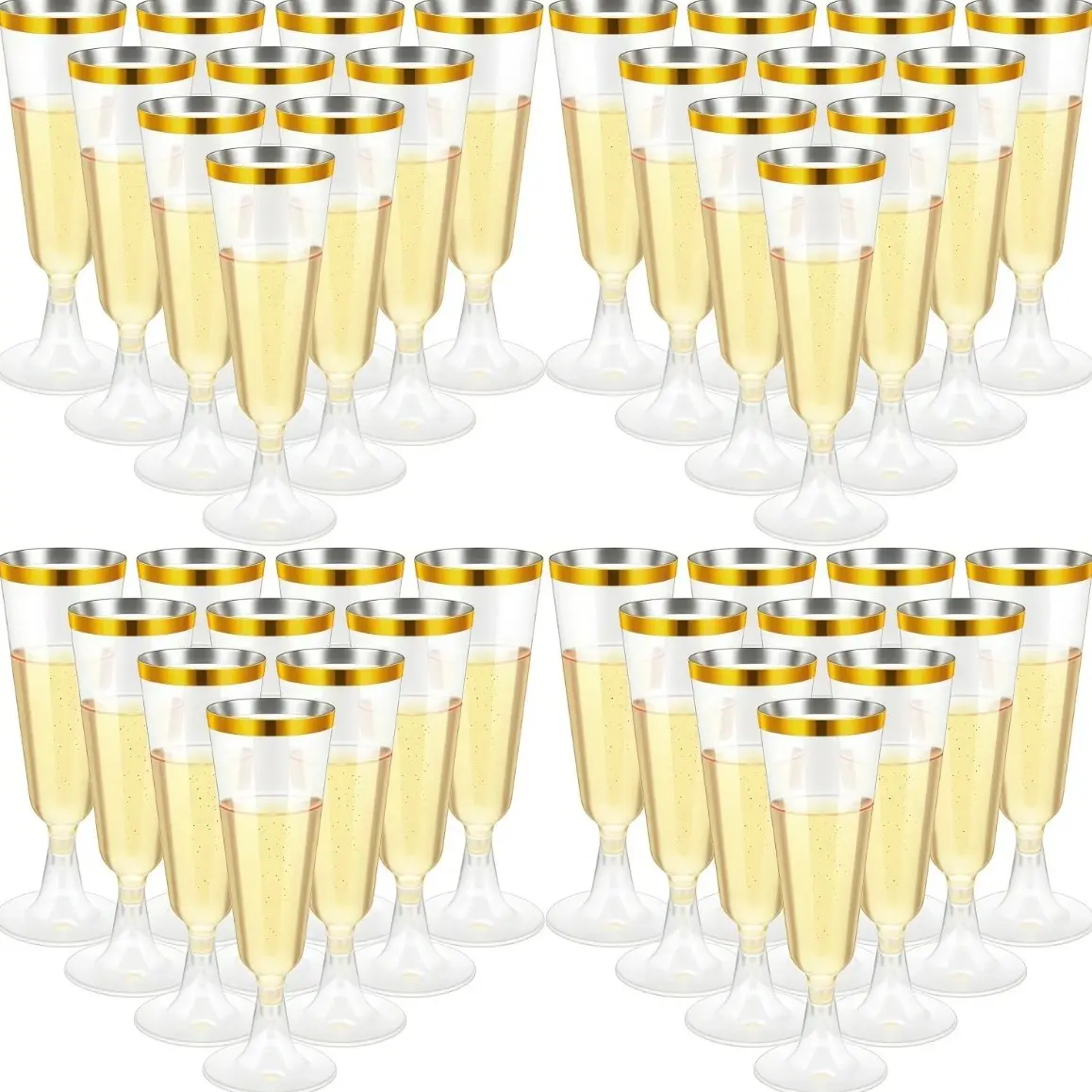 25/50Pcs Reusable 5oz Gold-Rim Plastic Champagne Cups, plastic drink cups, Reusable Liquor Cups, BPA-Free Disposable Glassware, Reusable Party Supplies for Weddings, Holidays & Outdoor Events, Generous Quantity